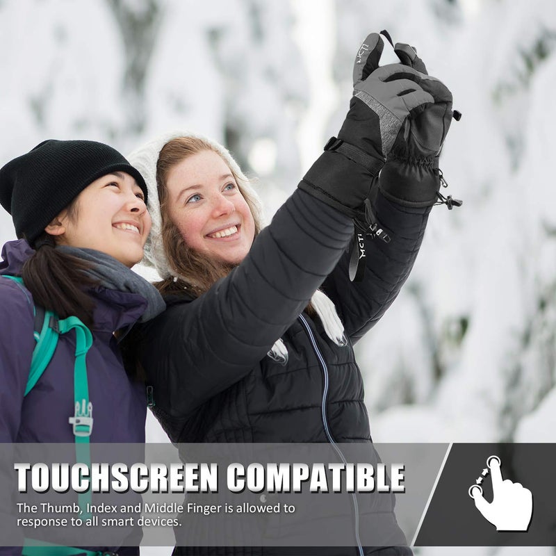 MCTi Ski Gloves,Winter Waterproof Snowboard Snow 3M Thinsulate Warm Touchscreen Cold Weather Women Gloves Wrist Leashes Grey Large - Image 4